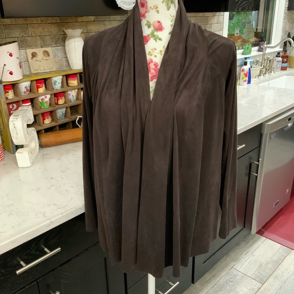 Chico’s Liquid Knit Open Front Lightweight Cardigan Jacket Size Medium Brown